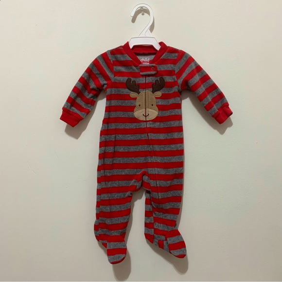 Carter’s🎀 Red Striped Reindeer Fleece Sleeper🎀 baby clothes winter pajamas - Picture 1 of 4